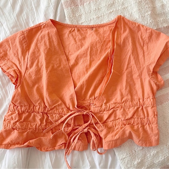 Princess Polly Orange Flouncy Tie Front Crop Top - Picture 1 of 3